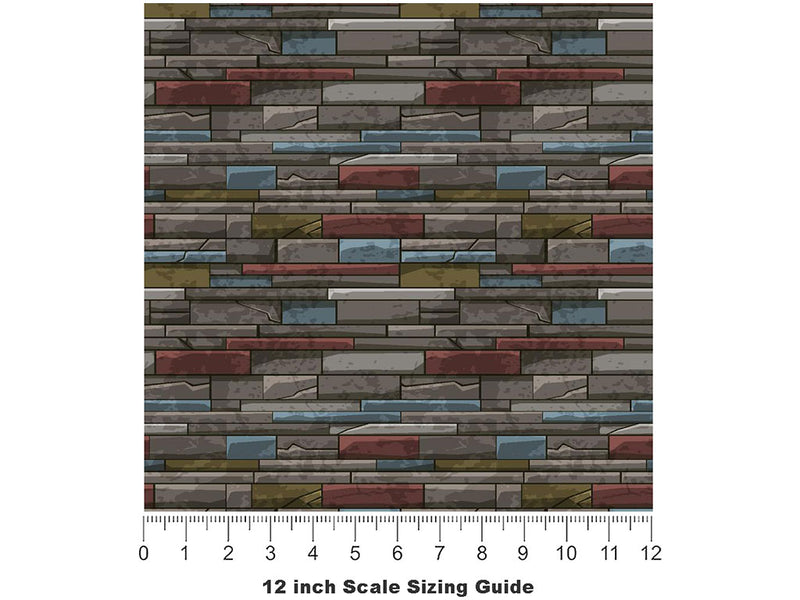Battleship Grey Brick Vinyl Film Pattern Size 12 inch Scale~Rwraps Battleship Grey Brick Sizing Chart~3