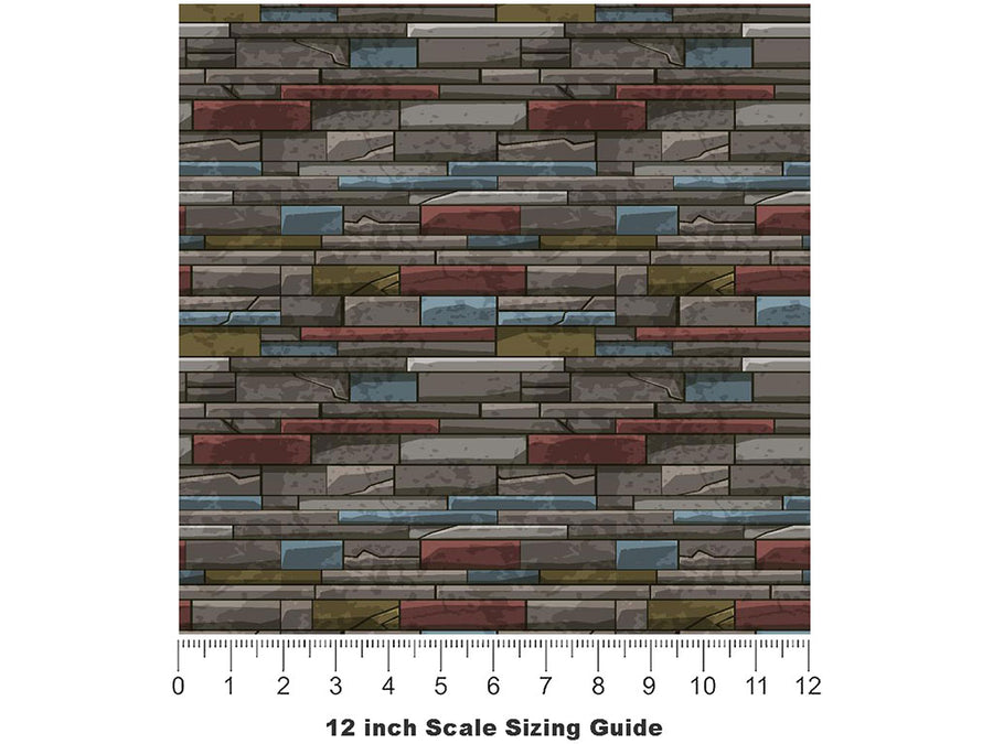 Battleship Grey Brick Vinyl Film Pattern Size 12 inch Scale~Rwraps Battleship Grey Brick Sizing Chart~3