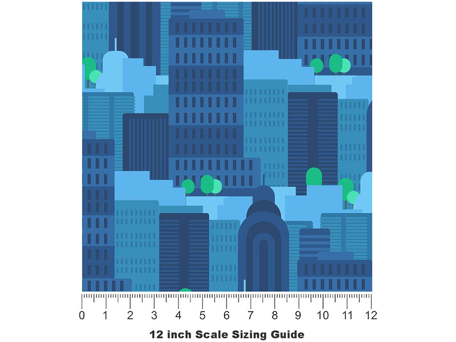 Big City Blues Cityscape Vinyl Film Pattern Size 12 inch Scale~Rwraps Big City Blues Cityscape Sizing Chart~3