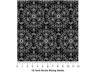 Black Cylindrical Mandala Vinyl Film Pattern Size 12 inch Scale~Rwraps Black Cylindrical Mandala Sizing Chart~2