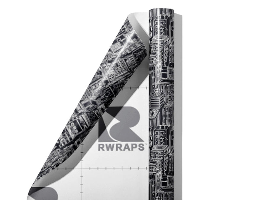 Black Downtown Cityscape Wrap Film Sheets~Rwraps Series 914 Black Downtown Cityscape Scrolled Sheet~4