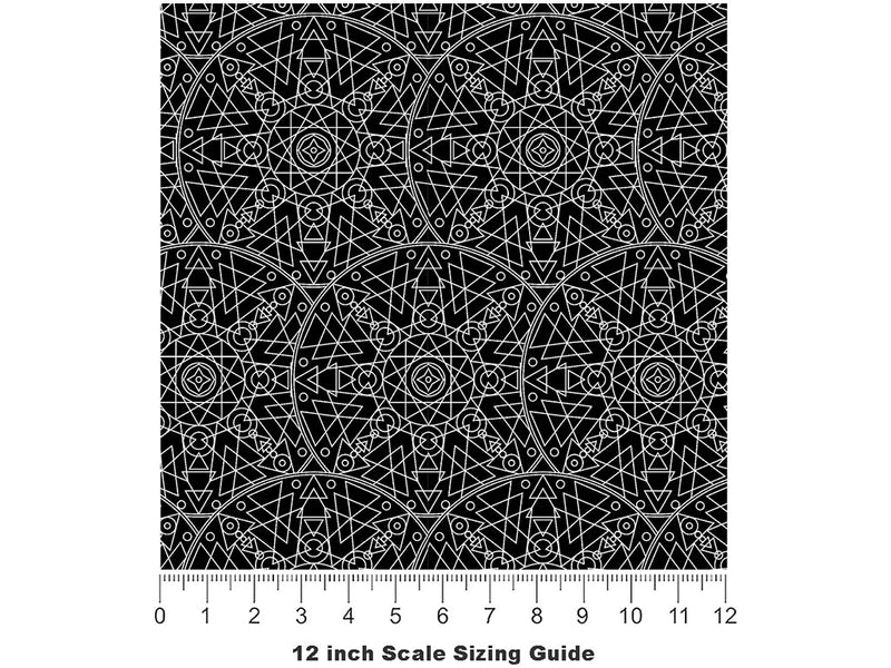 Black Geometric Mandala Vinyl Film Pattern Size 12 inch Scale~Rwraps Black Geometric Mandala Sizing Chart~2