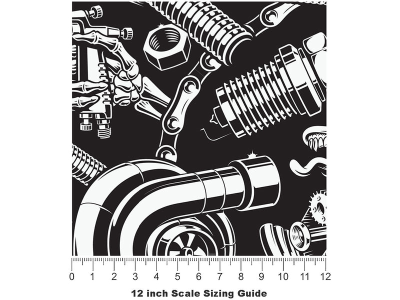 Black Motor Cars Vinyl Film Pattern Size 12 inch Scale~Rwraps Black Motor Cars Sizing Chart~2