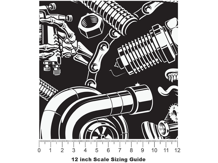 Black Motor Cars Vinyl Film Pattern Size 12 inch Scale~Rwraps Black Motor Cars Sizing Chart~2