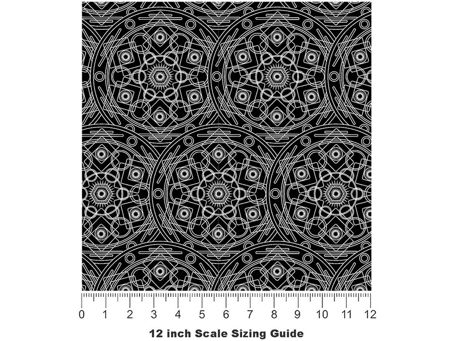 Black Polygons Mandala Vinyl Film Pattern Size 12 inch Scale~Rwraps Black Polygons Mandala Sizing Chart~2