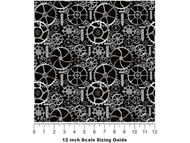 Black Tools Steampunk Vinyl Film Pattern Size 12 inch Scale~Rwraps Black Tools Steampunk Sizing Chart~2