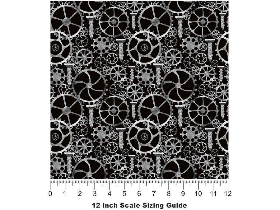 Black Tools Steampunk Vinyl Film Pattern Size 12 inch Scale~Rwraps Black Tools Steampunk Sizing Chart~2