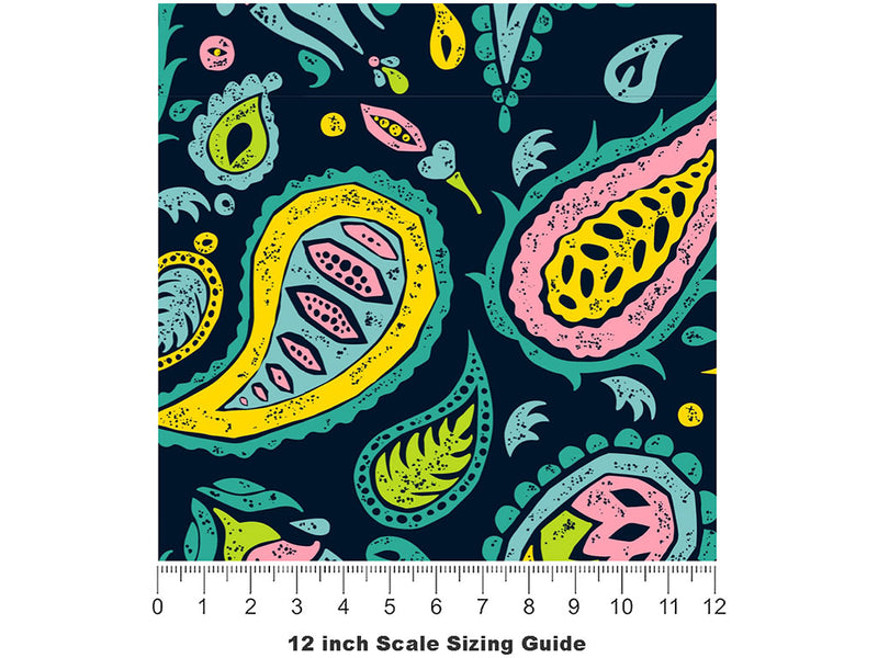 Blacklight Buds Paisley Vinyl Film Pattern Size 12 inch Scale~Rwraps Blacklight Buds Paisley Sizing Chart~2