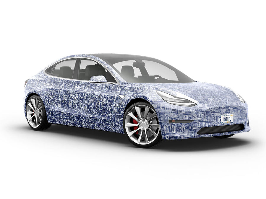 Blue Downtown Cityscape Vehicle Vinyl Wrap