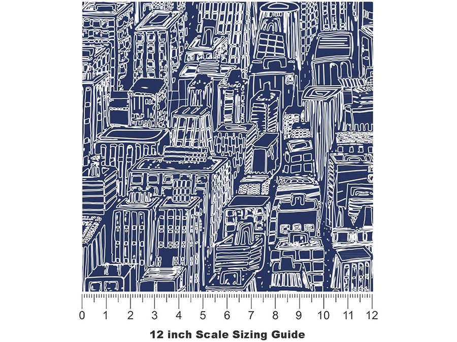 Blue Downtown Cityscape Vinyl Film Pattern Size 12 inch Scale~Rwraps Blue Downtown Cityscape Sizing Chart~3