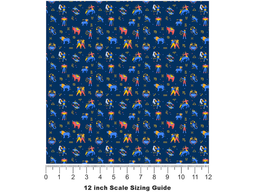 Blue Friends Astrology Vinyl Film Pattern Size 12 inch Scale~Rwraps Blue Friends Astrology Sizing Chart~2
