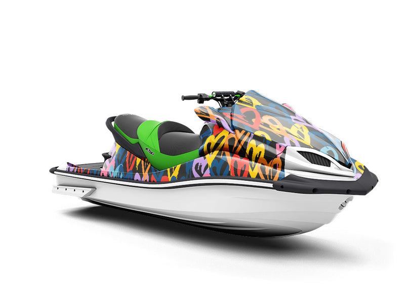 Blue Hearts Graffiti Jet Ski Vinyl Customized Wrap