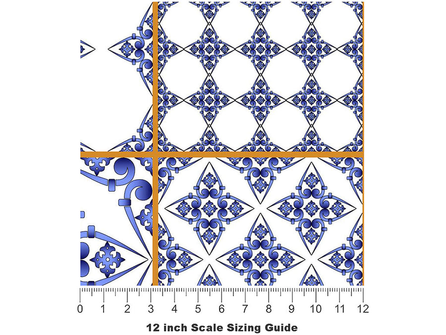 Blue Lace Tile Vinyl Film Pattern Size 12 inch Scale~Rwraps Blue Lace Tile Sizing Chart~3