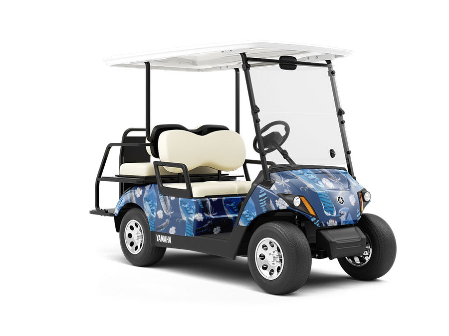Blue Linework Birds Wrapped Golf Cart