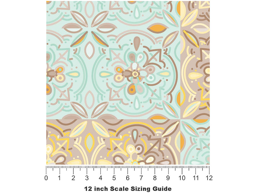 Blue Poppy Tile Vinyl Film Pattern Size 12 inch Scale~Rwraps Blue Poppy Tile Sizing Chart~3