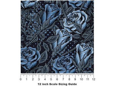 Blue Rose Floral Vinyl Film Pattern Size 12 inch Scale~Rwraps Blue Rose Floral Sizing Chart~2