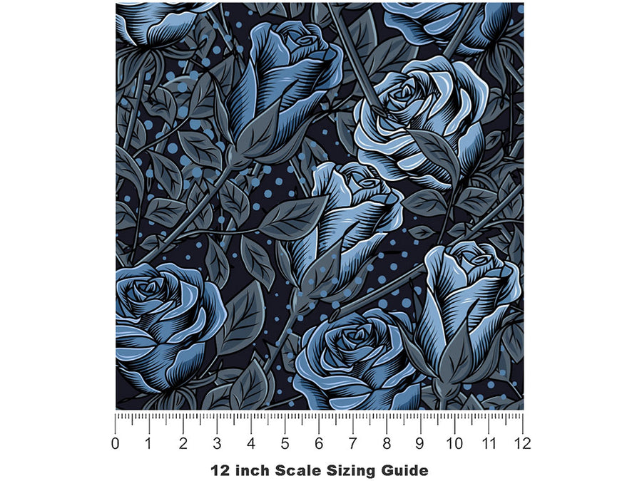 Blue Rose Floral Vinyl Film Pattern Size 12 inch Scale~Rwraps Blue Rose Floral Sizing Chart~2