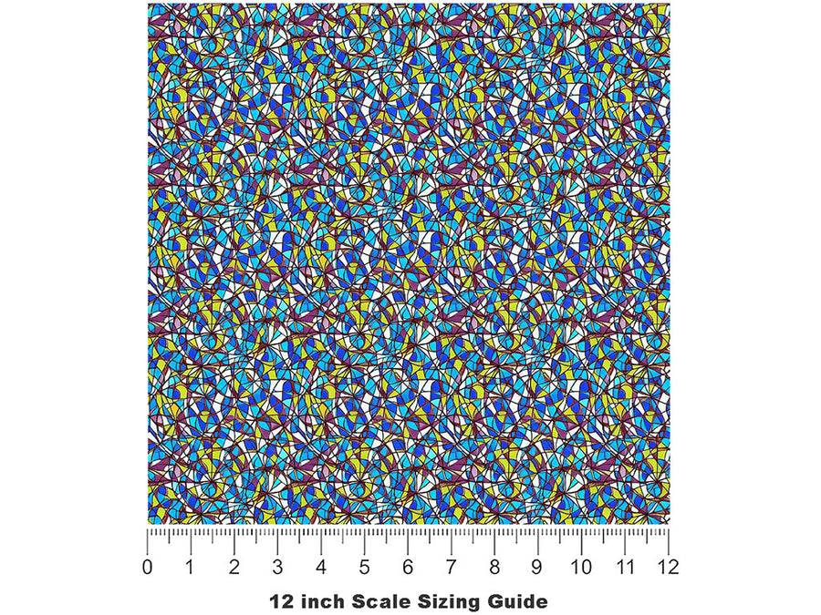Blue Shards Stained Glass Vinyl Film Pattern Size 12 inch Scale~Rwraps Blue Shards Stained Glass Sizing Chart~2