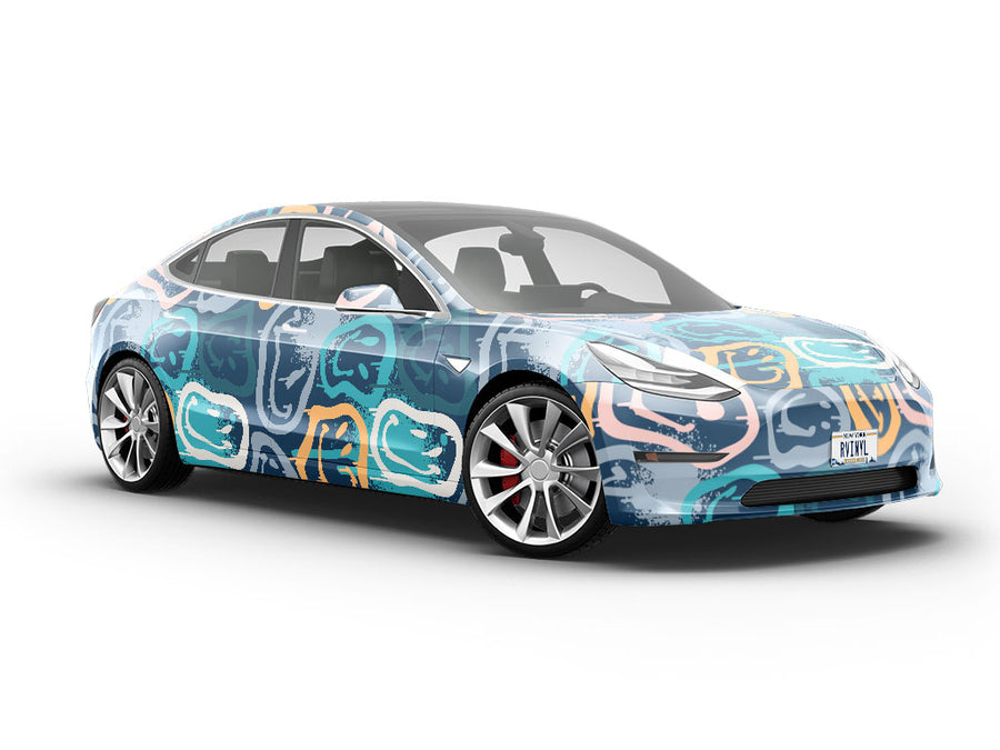 Blue Smiles Graffiti Vehicle Vinyl Wrap