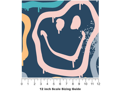 Blue Smiles Graffiti Vinyl Film Pattern Size 12 inch Scale~Rwraps Blue Smiles Graffiti Sizing Chart~3