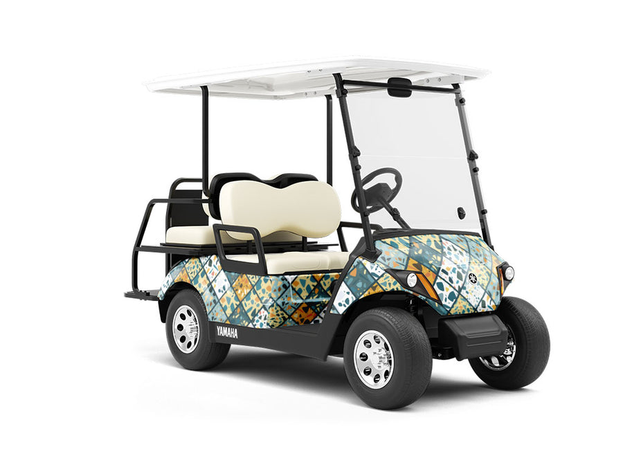 Blue Tile Wrapped Golf Cart