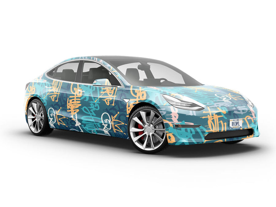 Blue Wilderness Graffiti Vehicle Vinyl Wrap