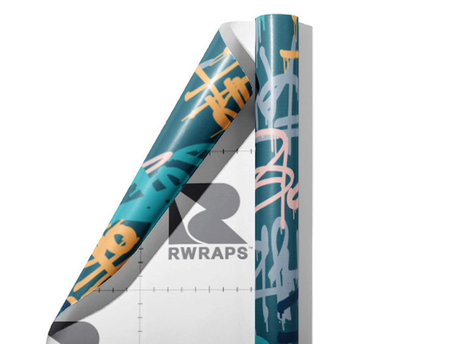 Blue Wilderness Graffiti Wrap Film Sheets~Rwraps Series 914 Blue Wilderness Graffiti Scrolled Sheet~4