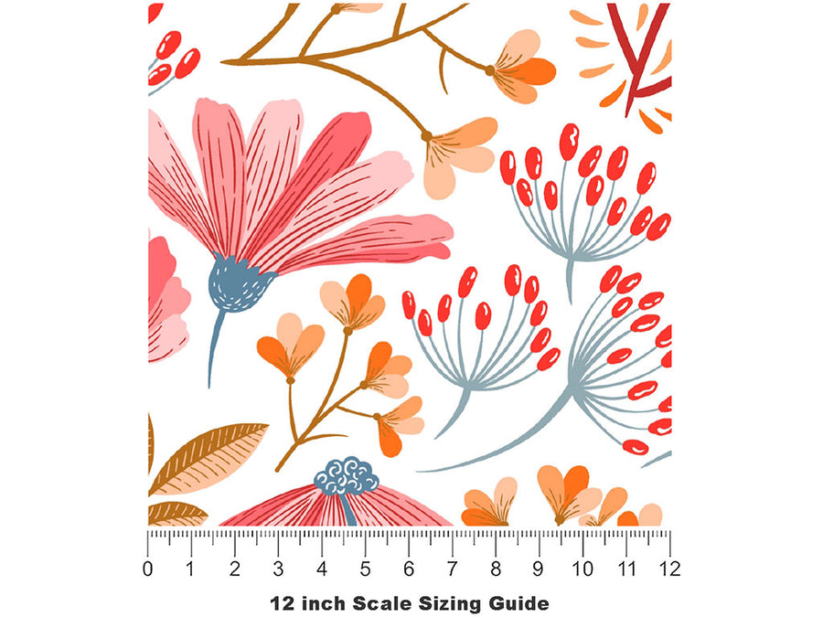 Blushing Foliage Floral Vinyl Film Pattern Size 12 inch Scale~Rwraps Blushing Foliage Floral Sizing Chart~2