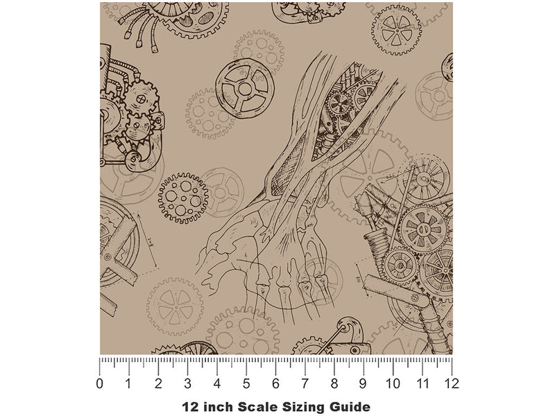 Bodily Advancements Steampunk Vinyl Film Pattern Size 12 inch Scale~Rwraps Bodily Advancements Steampunk Sizing Chart~2