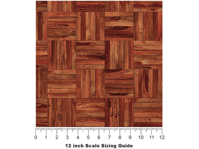 Brandy Stain Wooden Parquet Vinyl Film Pattern Size 12 inch Scale~Rwraps Brandy Stain Wooden Parquet Sizing Chart~3