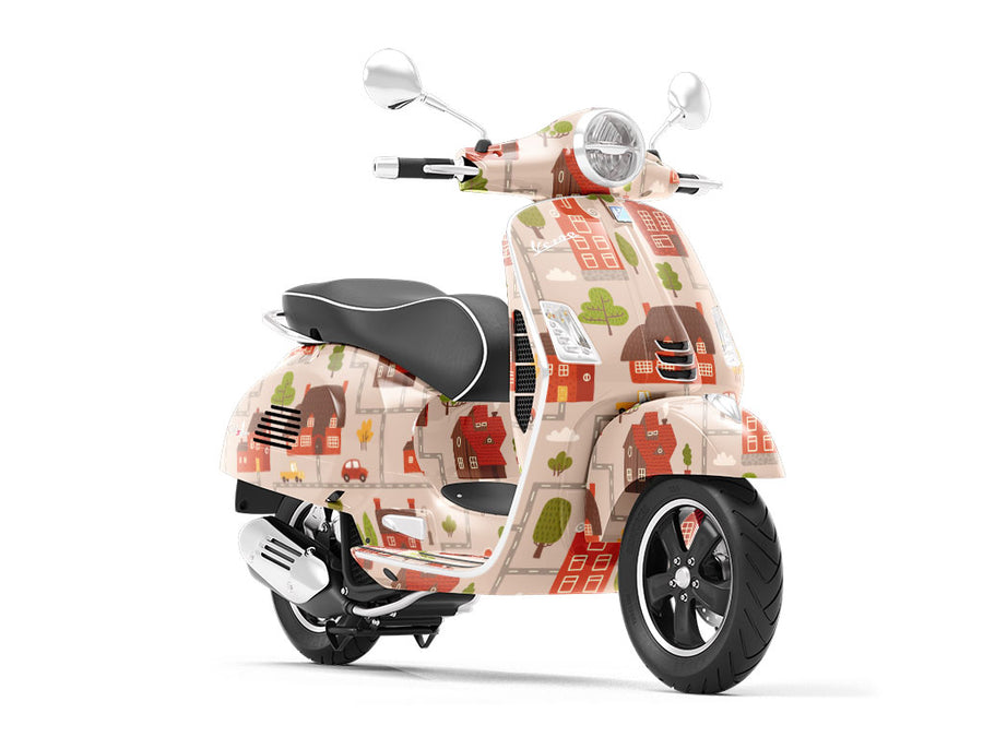 Brick Buildings Cityscape Vespa Scooter Wrap Film
