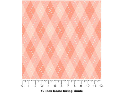 Bright Coral Argyle Vinyl Film Pattern Size 12 inch Scale~Rwraps Bright Coral Argyle Sizing Chart~2