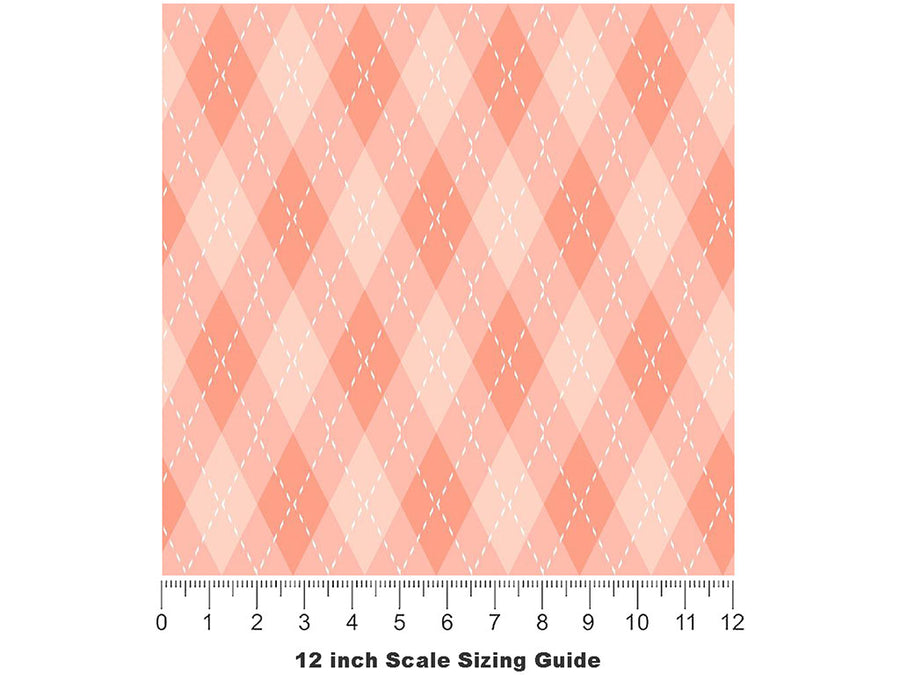 Bright Coral Argyle Vinyl Film Pattern Size 12 inch Scale~Rwraps Bright Coral Argyle Sizing Chart~2