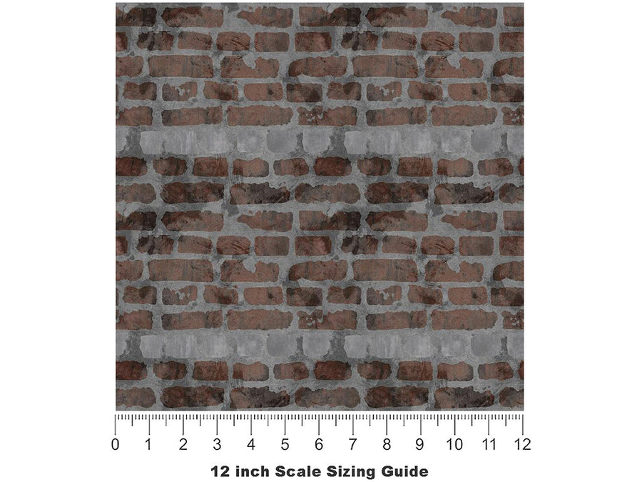 Carob Brown Brick Vinyl Film Pattern Size 12 inch Scale~Rwraps Carob Brown Brick Sizing Chart~3