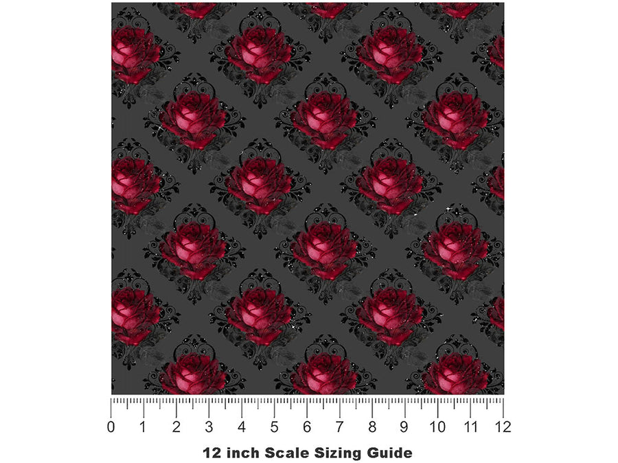 Charcoal Roses Gothic Vinyl Film Pattern Size 12 inch Scale~Rwraps Charcoal Roses Gothic Sizing Chart~2