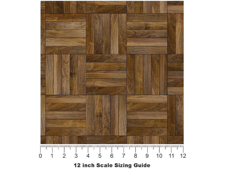 Chestnut  Wooden Parquet Vinyl Film Pattern Size 12 inch Scale~Rwraps Chestnut  Wooden Parquet Sizing Chart~3