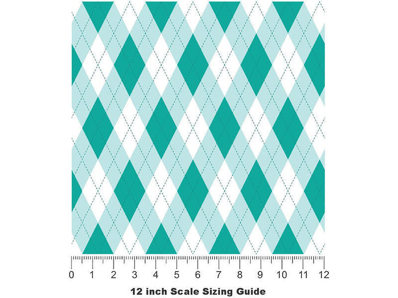 Clear Ocean Argyle Vinyl Film Pattern Size 12 inch Scale~Rwraps Clear Ocean Argyle Sizing Chart~2