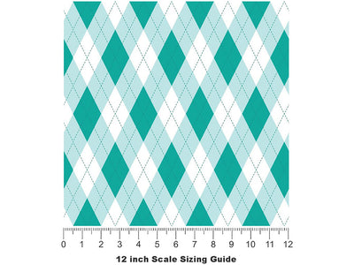 Clear Ocean Argyle Vinyl Film Pattern Size 12 inch Scale~Rwraps Clear Ocean Argyle Sizing Chart~2