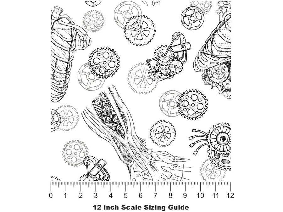 Clockwork Soul Steampunk Vinyl Film Pattern Size 12 inch Scale~Rwraps Clockwork Soul Steampunk Sizing Chart~2