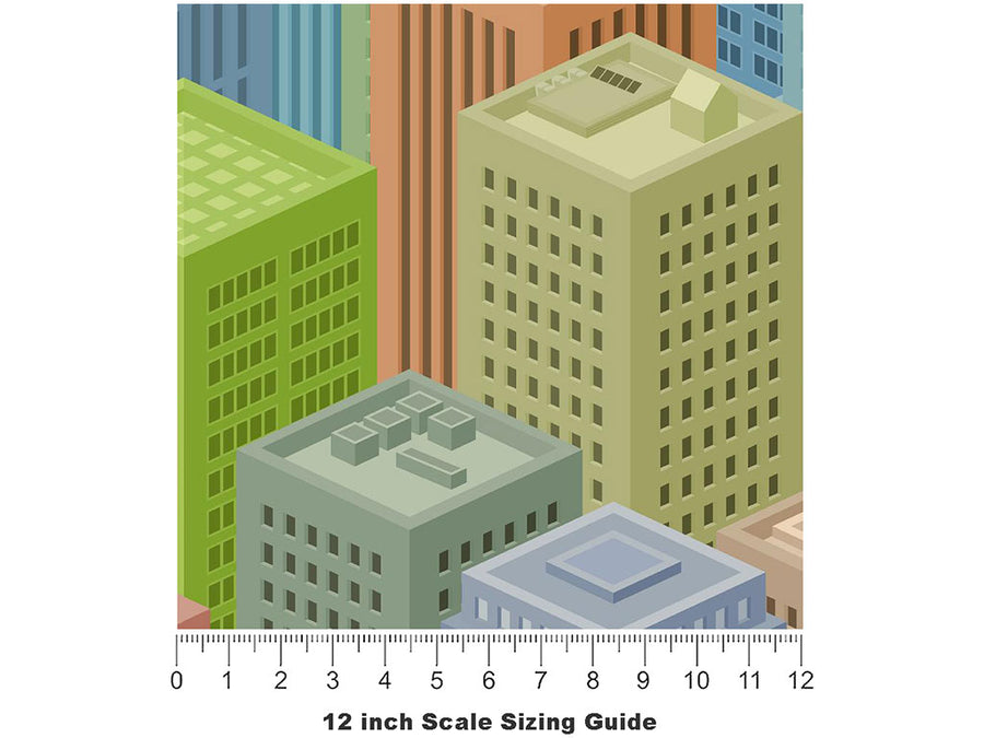 Color Blocks Cityscape Vinyl Film Pattern Size 12 inch Scale~Rwraps Color Blocks Cityscape Sizing Chart~3