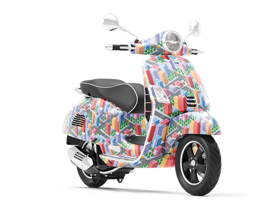 Commuting Downtown Cityscape Vespa Scooter Wrap Film