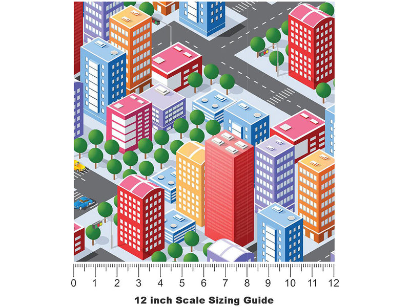 Commuting Downtown Cityscape Vinyl Film Pattern Size 12 inch Scale~Rwraps Commuting Downtown Cityscape Sizing Chart~3