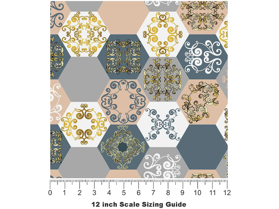 Cool Hexagonal Tile Vinyl Film Pattern Size 12 inch Scale~Rwraps Cool Hexagonal Tile Sizing Chart~3