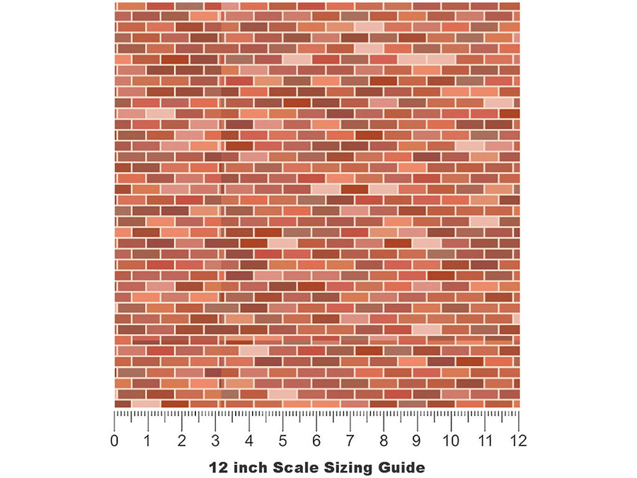 Coral Pink Brick Vinyl Film Pattern Size 12 inch Scale~Rwraps Coral Pink Brick Sizing Chart~3
