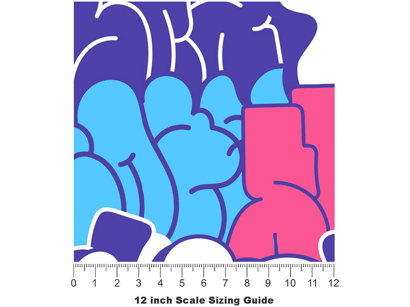 Cotton Candy Bubbled Graffiti Vinyl Film Pattern Size 12 inch Scale~Rwraps Cotton Candy Bubbled Graffiti Sizing Chart~3