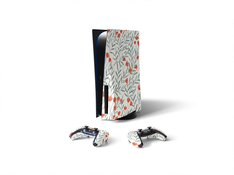 crimson meadow floral Sony PS5 DIY Skin