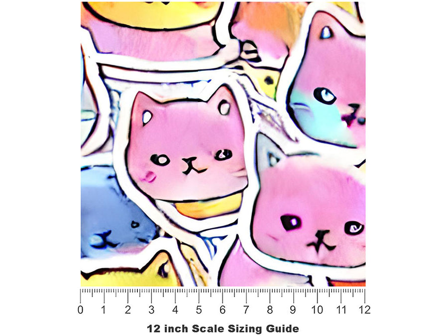 Cuddly Kittens Sticker Bomb Vinyl Film Pattern Size 12 inch Scale~Rwraps Cuddly Kittens Sticker Bomb Sizing Chart~3