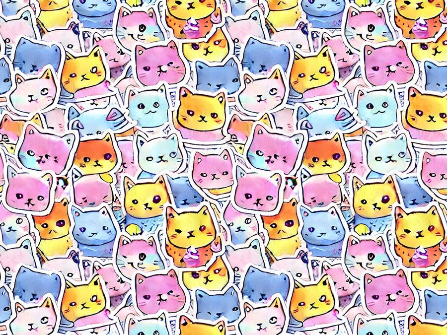 Cuddly Kittens Sticker Bomb Vinyl Wrap Pattern~Rwraps Series 914 Digitally Printed Vinyl Wrap~0