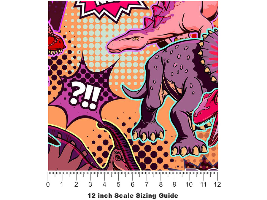 Dino Might Sticker Bomb Vinyl Film Pattern Size 12 inch Scale~Rwraps Dino Might Sticker Bomb Sizing Chart~3