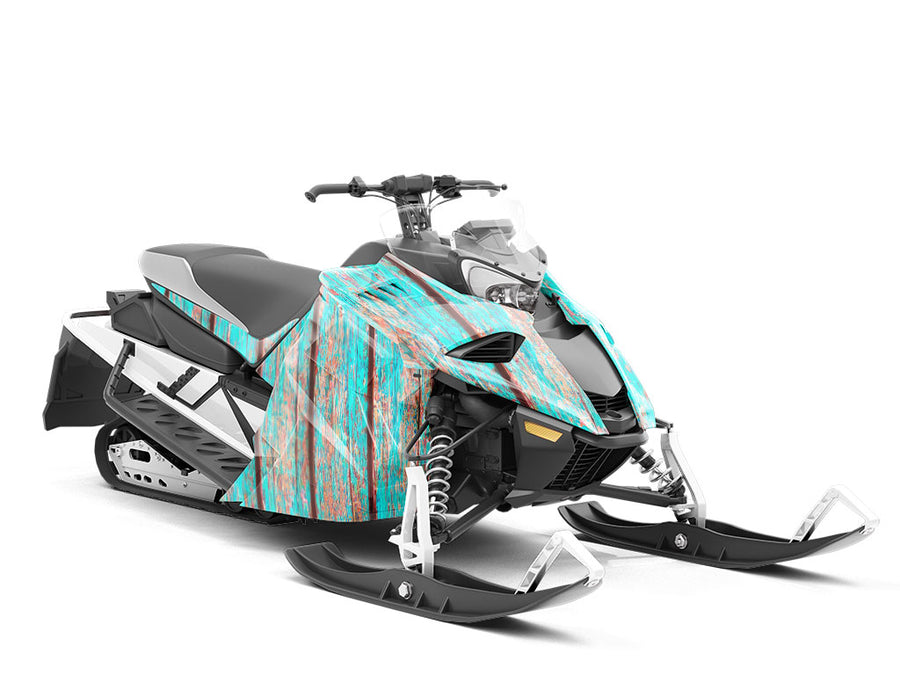 Distressed Aqua Wood Plank Custom Wrapped Snowmobile
